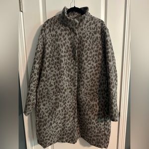 Funnel Neck, Leopard / Dot Pattern, Brushed Fabric Jacket